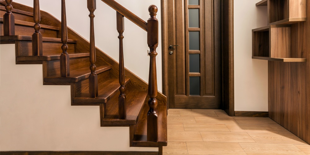 wooden staircase rails