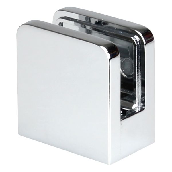 Square Chrome Bracket / Clamp for 10mm Glass (Ind)