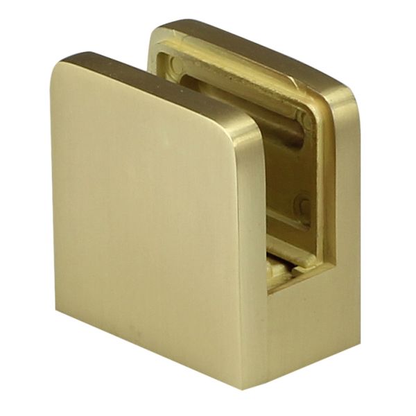 Square Brushed Brass Bracket / Clamp for 10mm Glass (Ind)