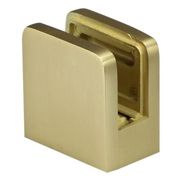Square Brushed Brass Bracket / Clamp for 10mm Glass (Ind)